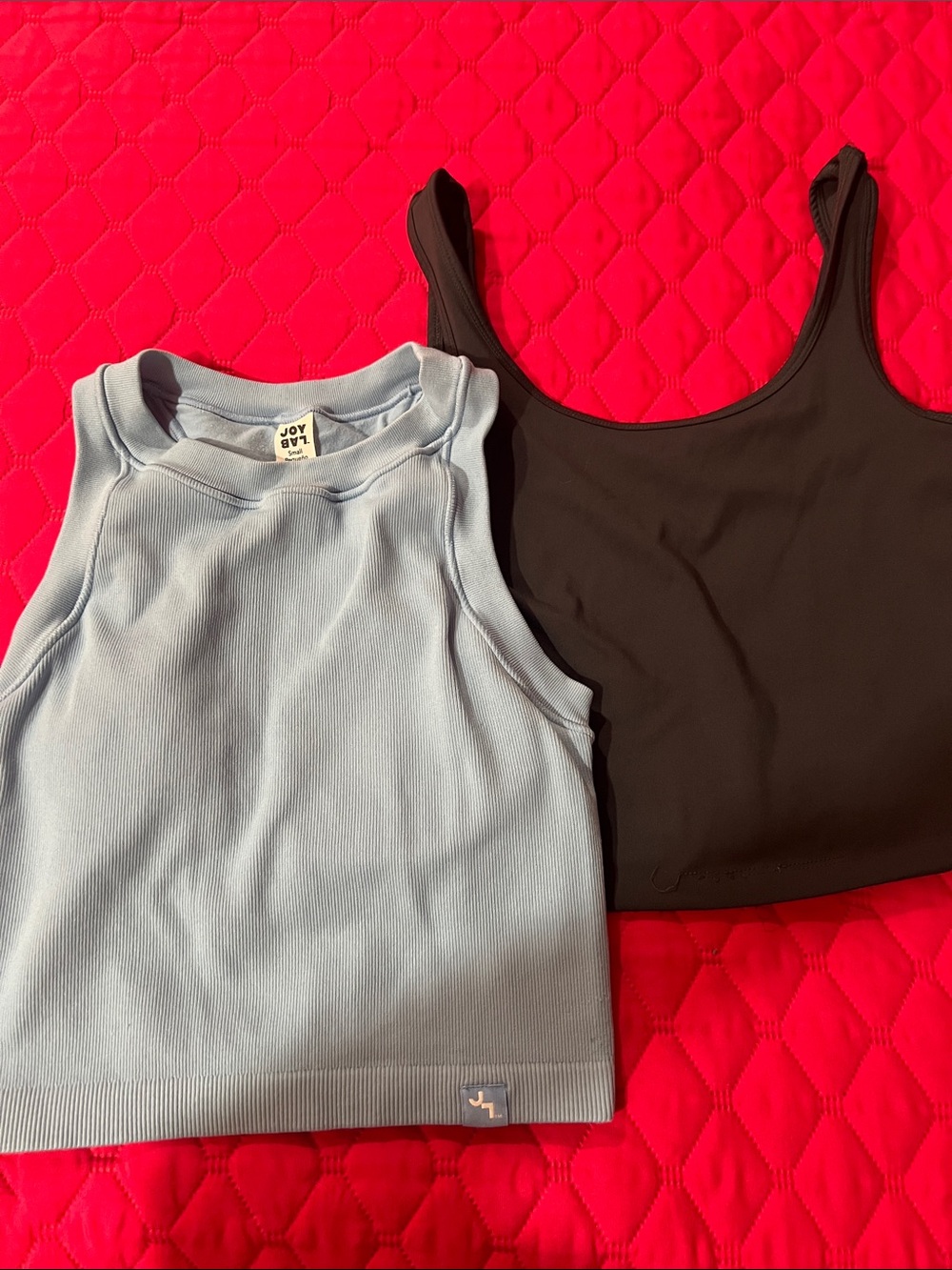 JoyLab Light Blue Ribbed Cropped Tank Top with Black Scoop Tank Duo